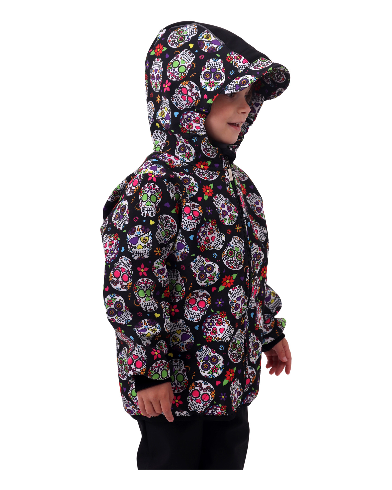 Dětská softshellová bunda, barevné lebky