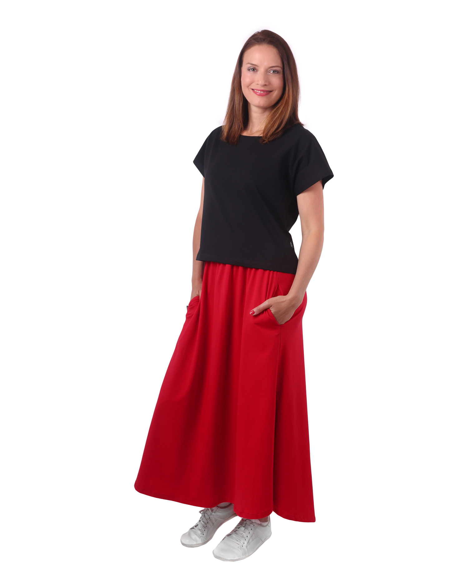 Long skirt with pockets Linda, red