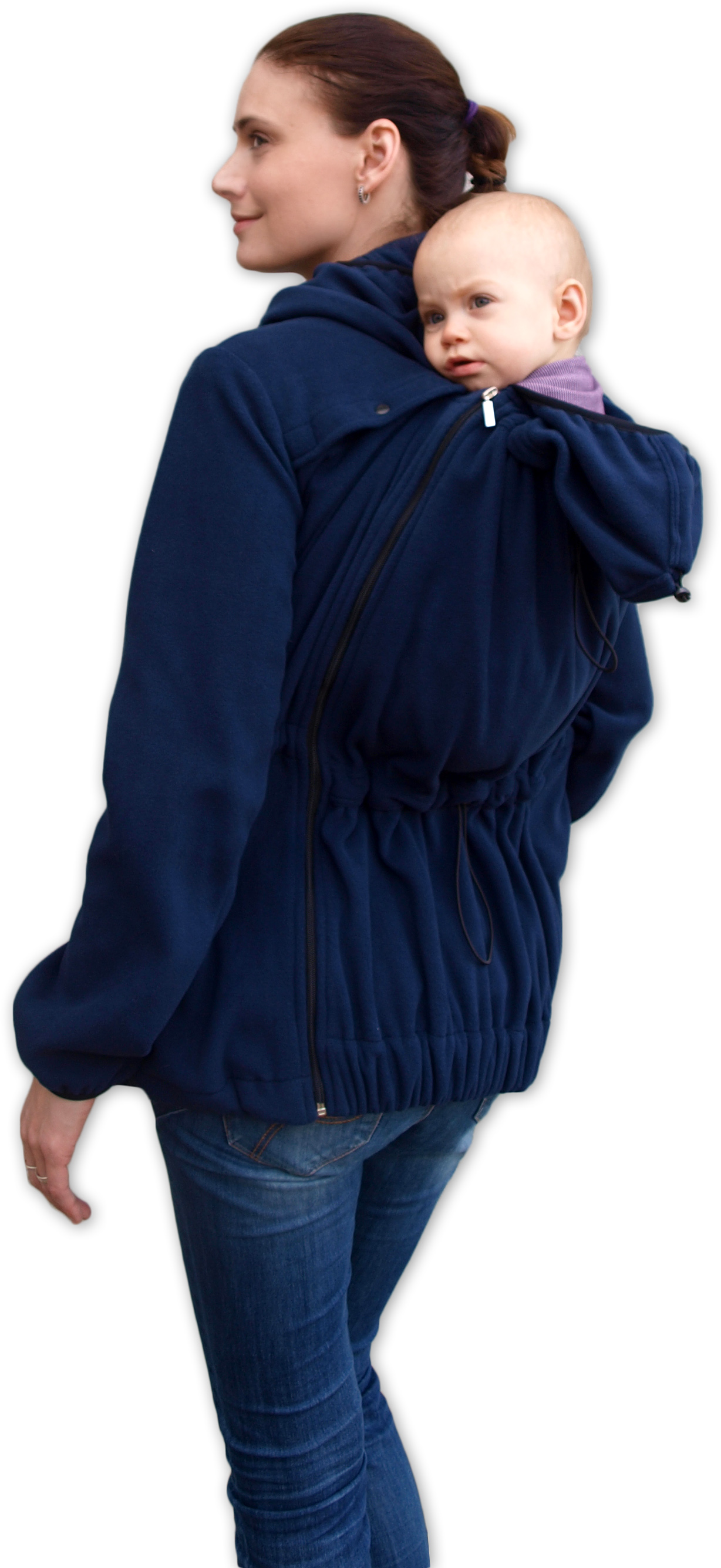 Babywearing fleece hooded sweatshirt Nela ( front and back babywearing ), d. blue