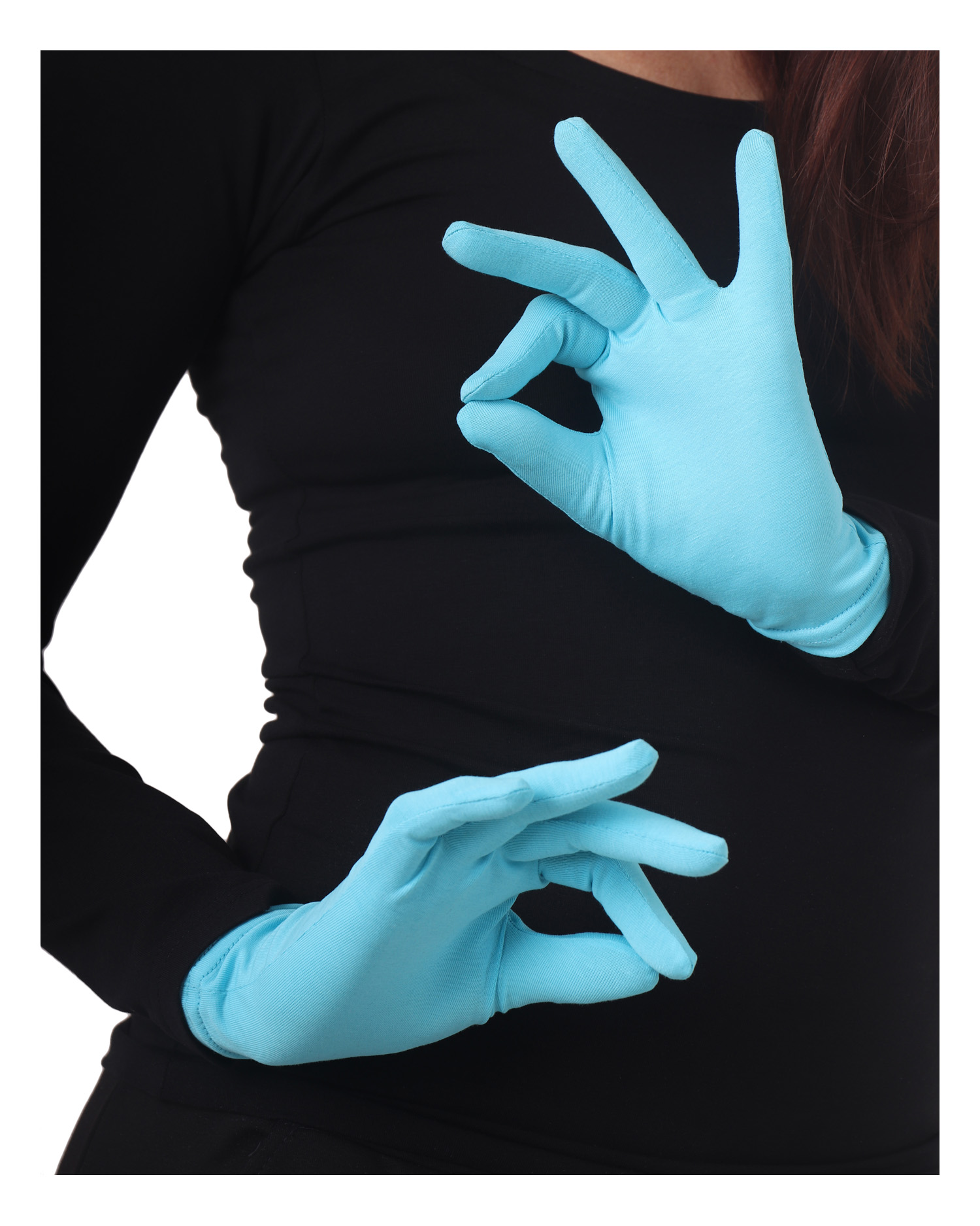 Cotton women´s gloves, turquoise