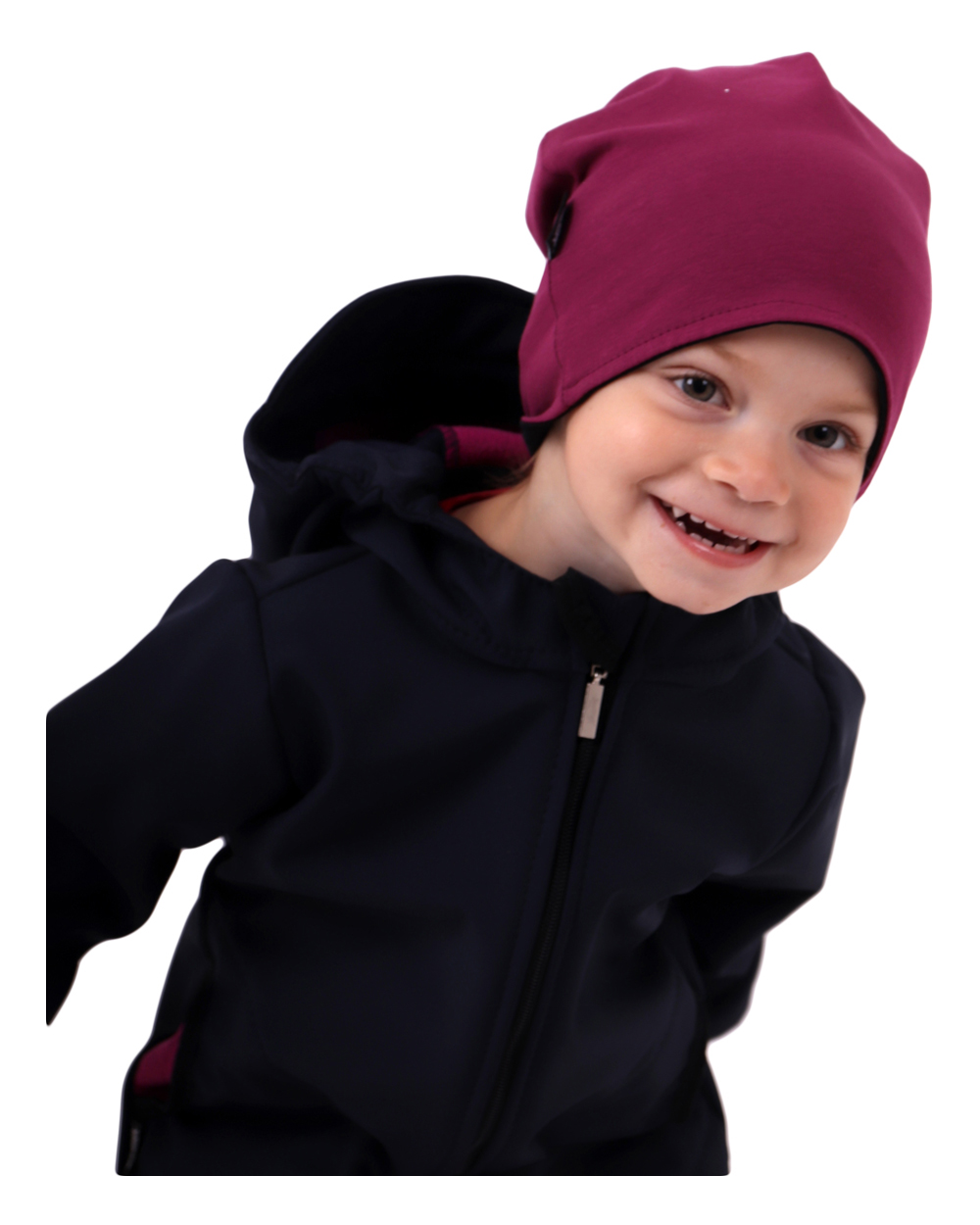 Detská čiapka bavlnená, obojstranná, čierna + cyklamen