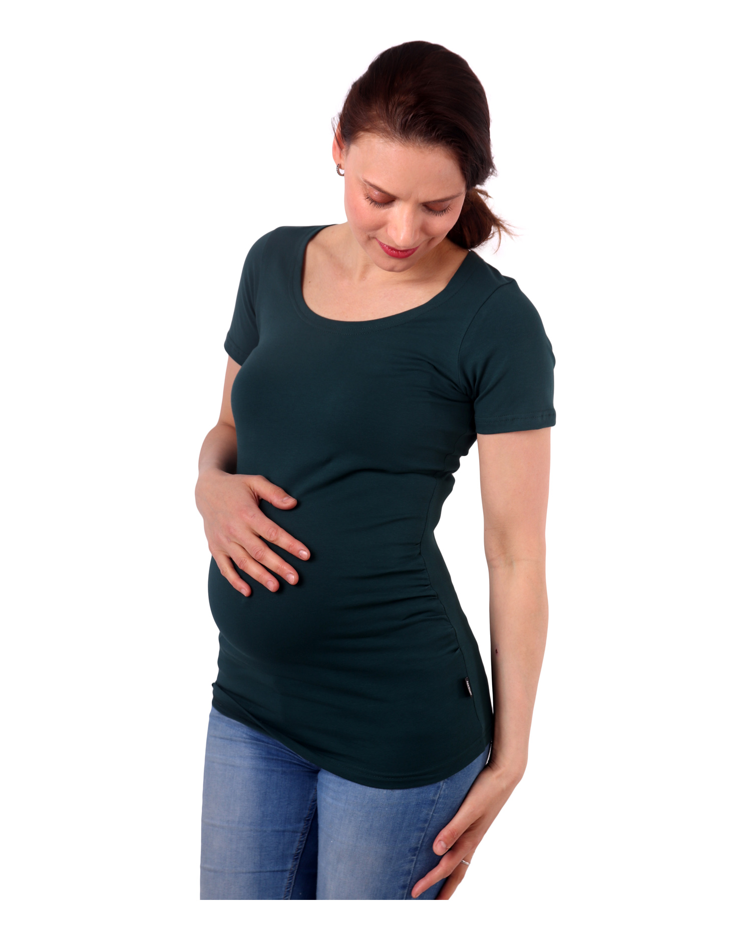 Tehotenské tričko Johanka, krátky rukáv, fľaškovo zelené