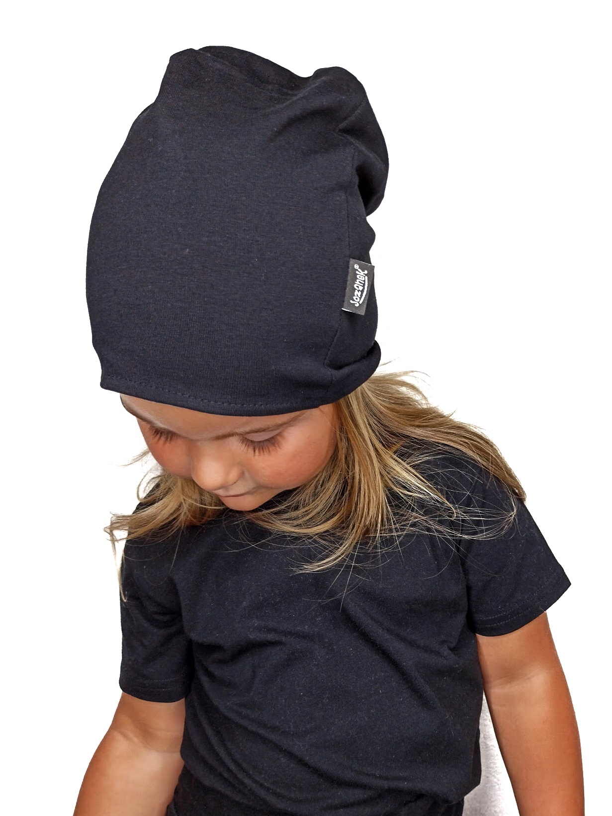 Detská čiapka bavlnená, obojstranná, čierna + jeans modrá