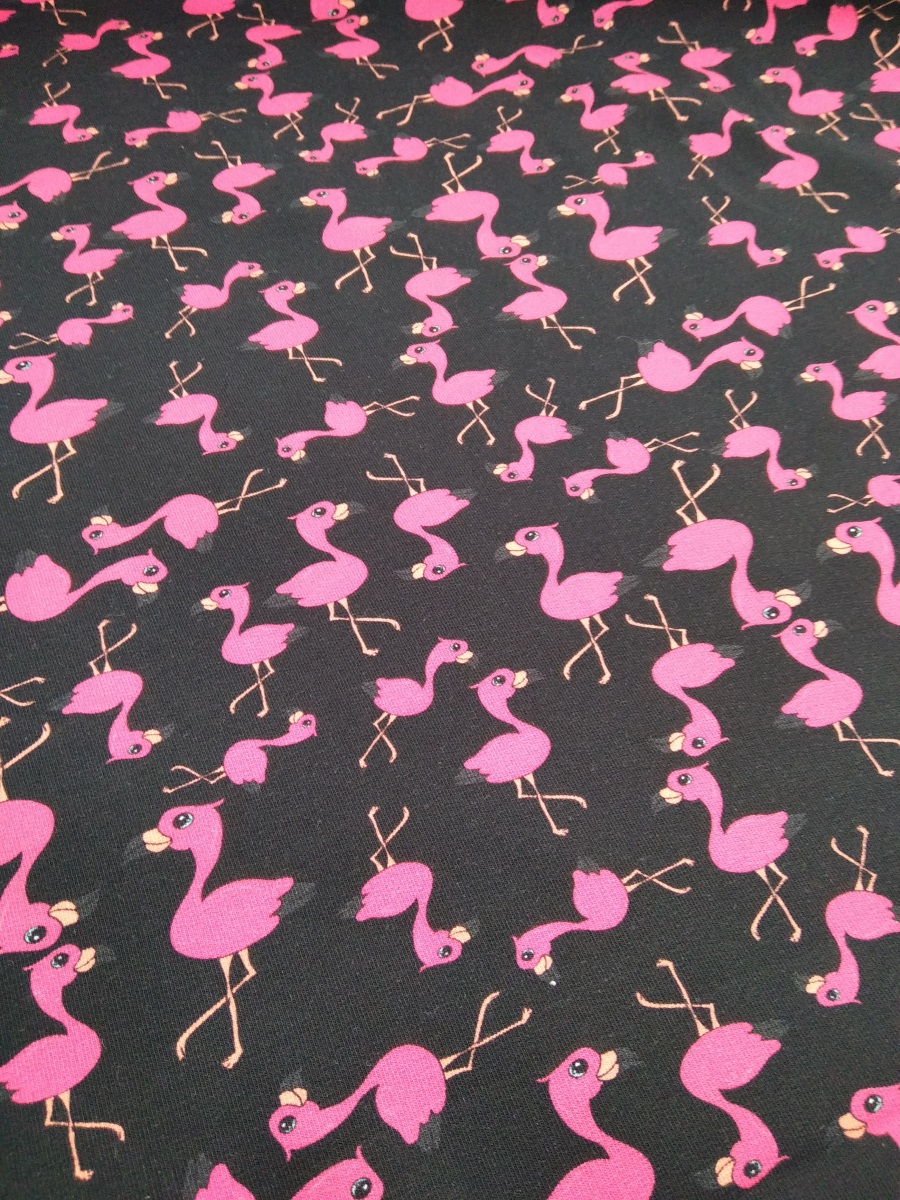 Cotton single jersey with elastane, 1 meter, 185gr/m2, flamingos