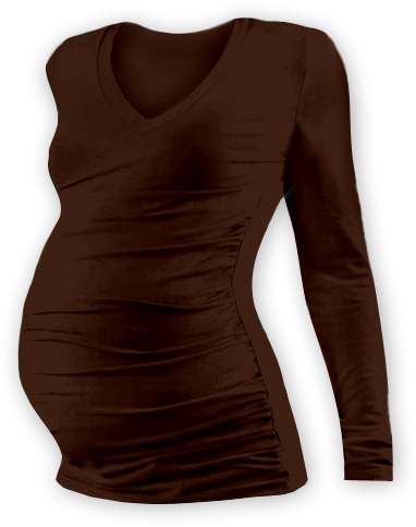 Maternity T-shirt Vanda, long sleeves, CHOCOLATE BROWN