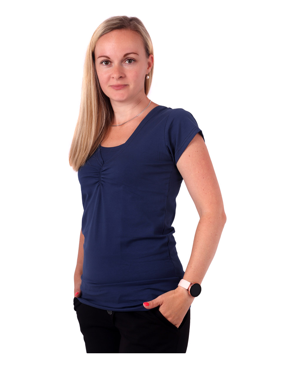 Kojící tričko Klaudie, vsadka v barvě, krátký rukáv, tm. modrá ( jeans )