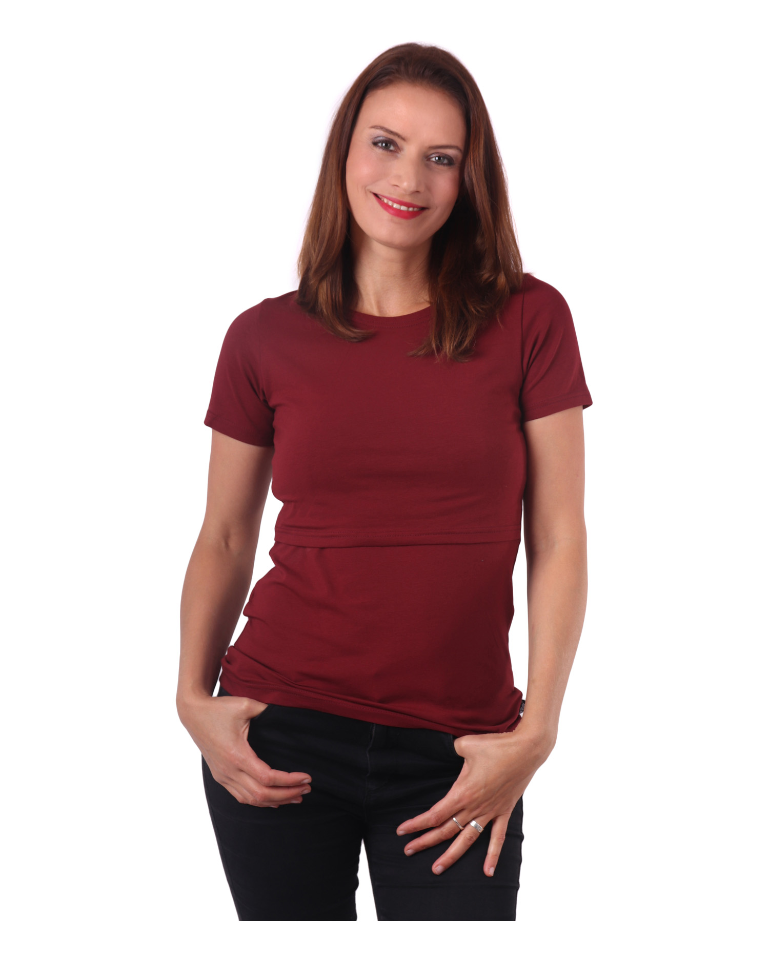 Breast-feeding T-shirt Lena, short sleeves, wine red