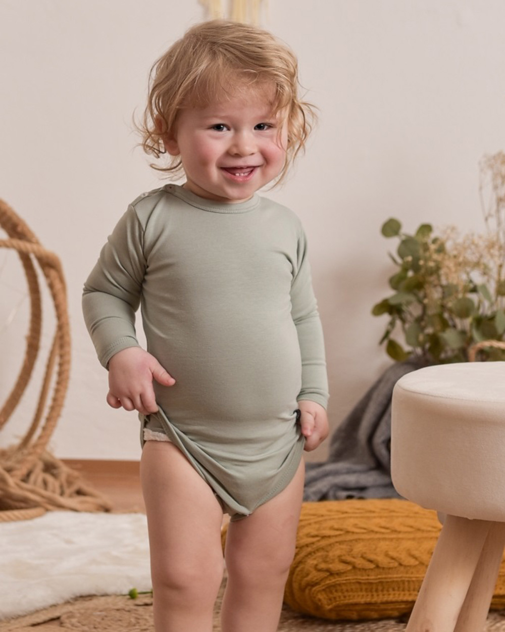 Baby bodysuit onesie, olive green