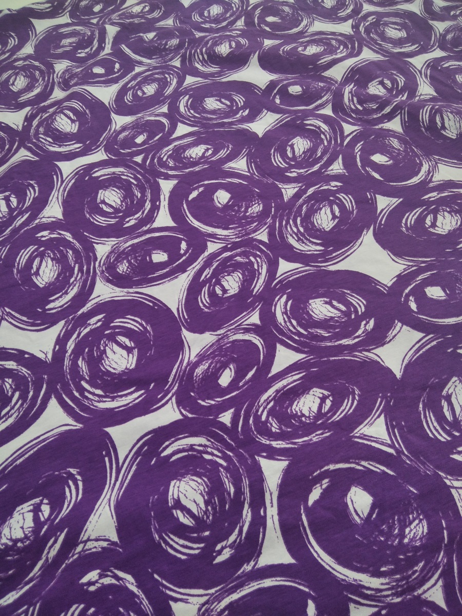 Cotton single jersey with elastane, 1 meter, 165gr/m2, violet circles