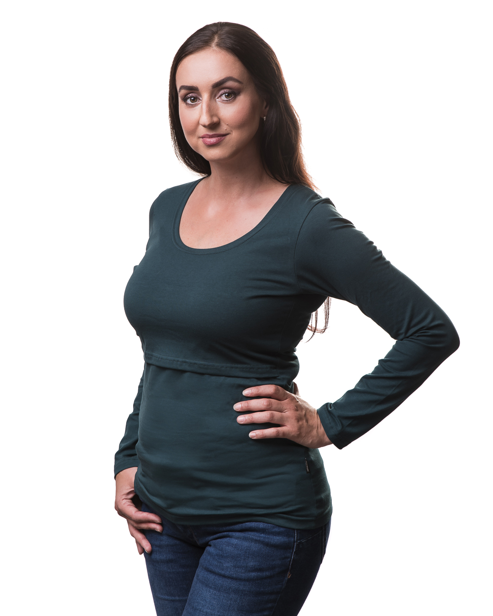 Tričko na dojčenie Katarína, dlhý rukáv, fľaškovo zelené