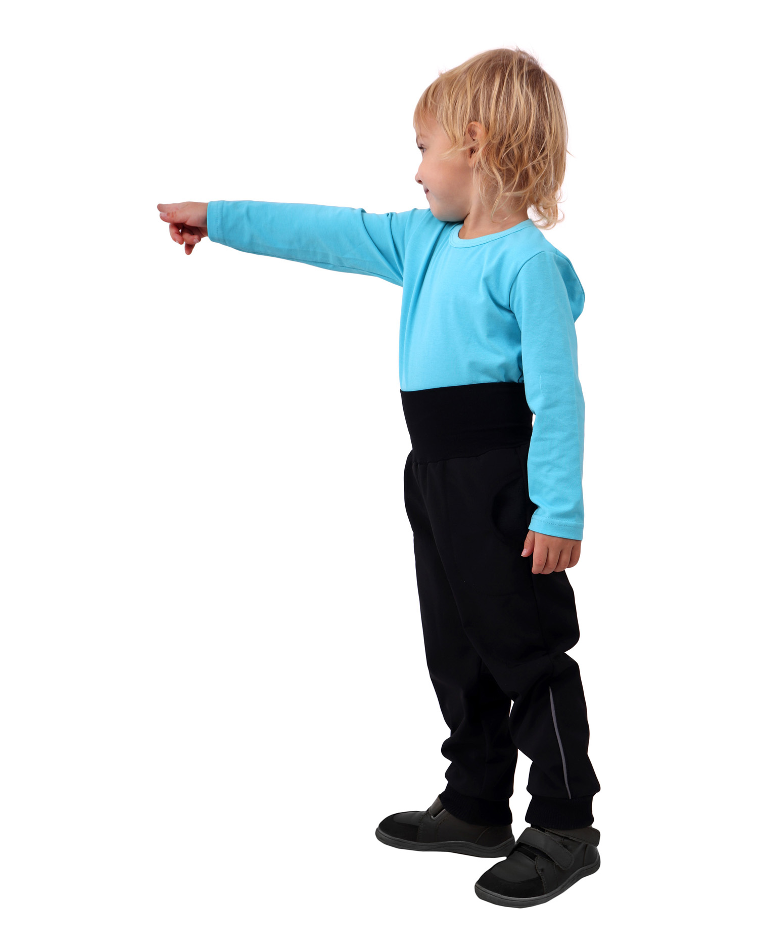 Dětské softshellové kalhoty s náplety a regulací pasu, černé