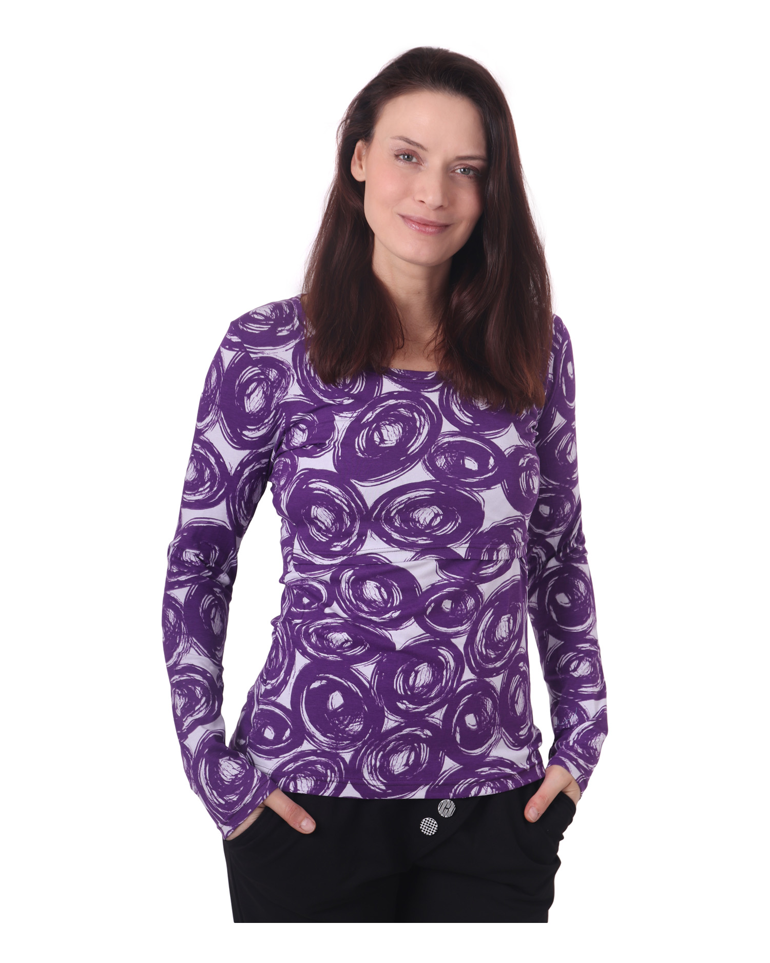 Kojicí tričko s dlouhým rukávem Kateřina, fialový potisk S/M