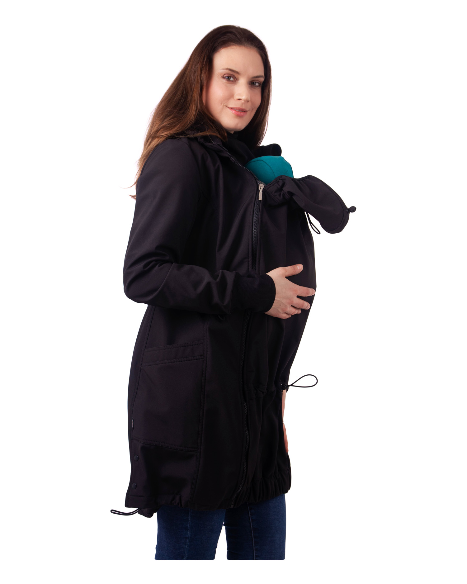 Softshellová bunda na nosenie detí Andrea + TEHOTENSKÁ VSADKA, čierna XS pre nižšiu postavu