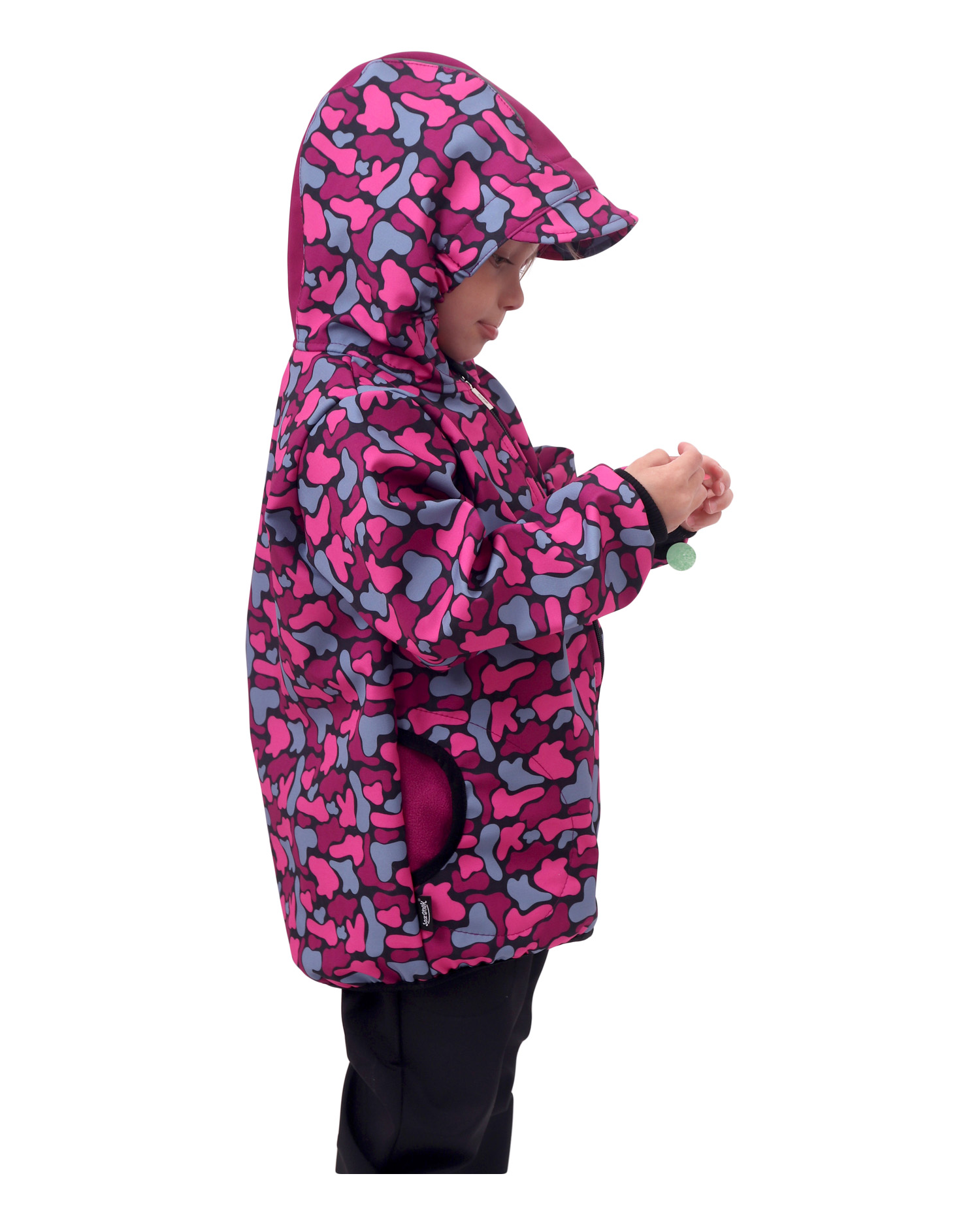 Detská softshellová bunda, ružový maskáč