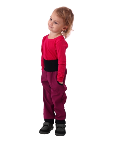 Detské softshellové nohavice s reguláciou pása, fuchsiové
