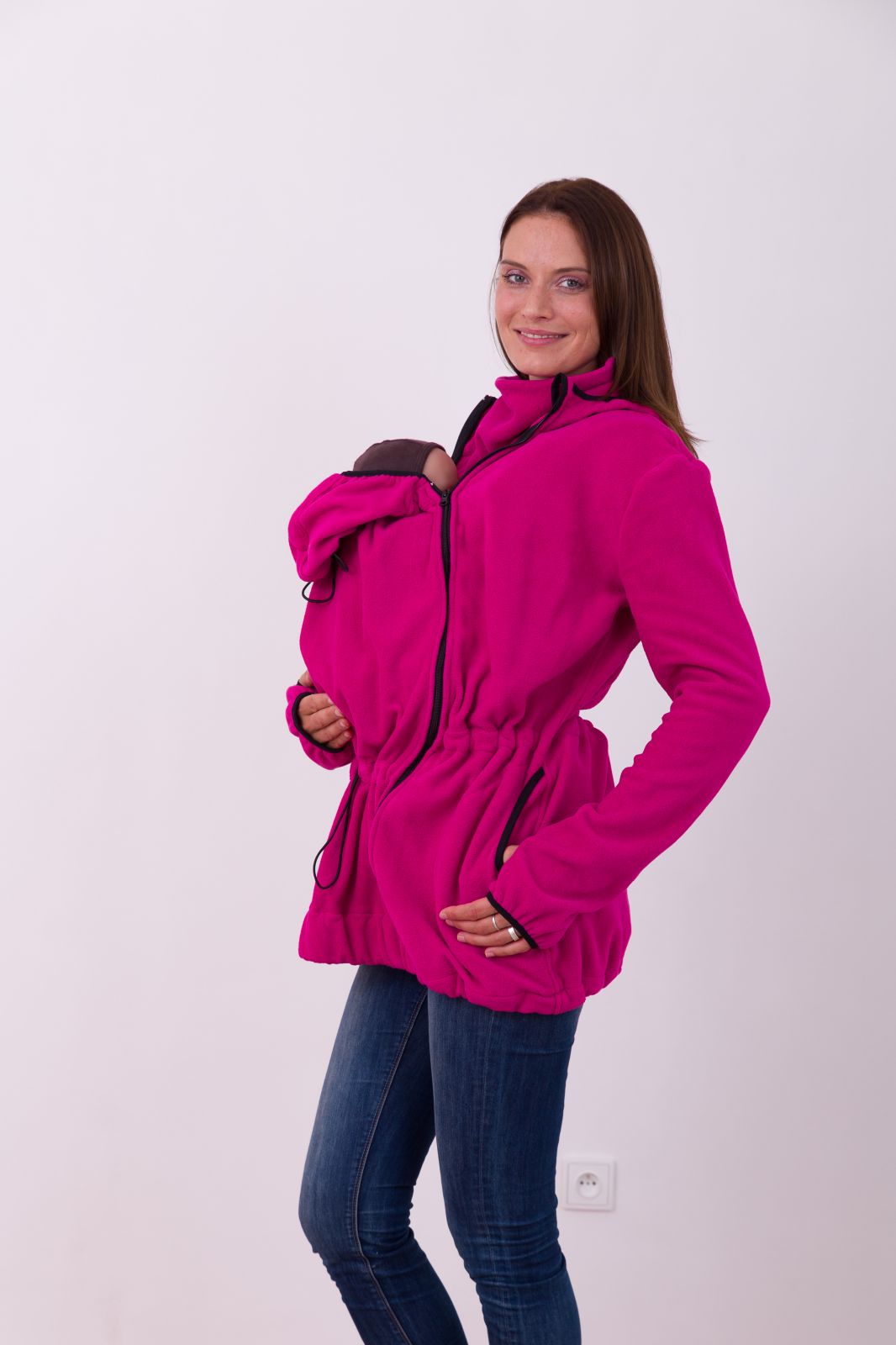 Nosící fleece mikina Nina (pouze přední nošení), sytě růžová M/L
