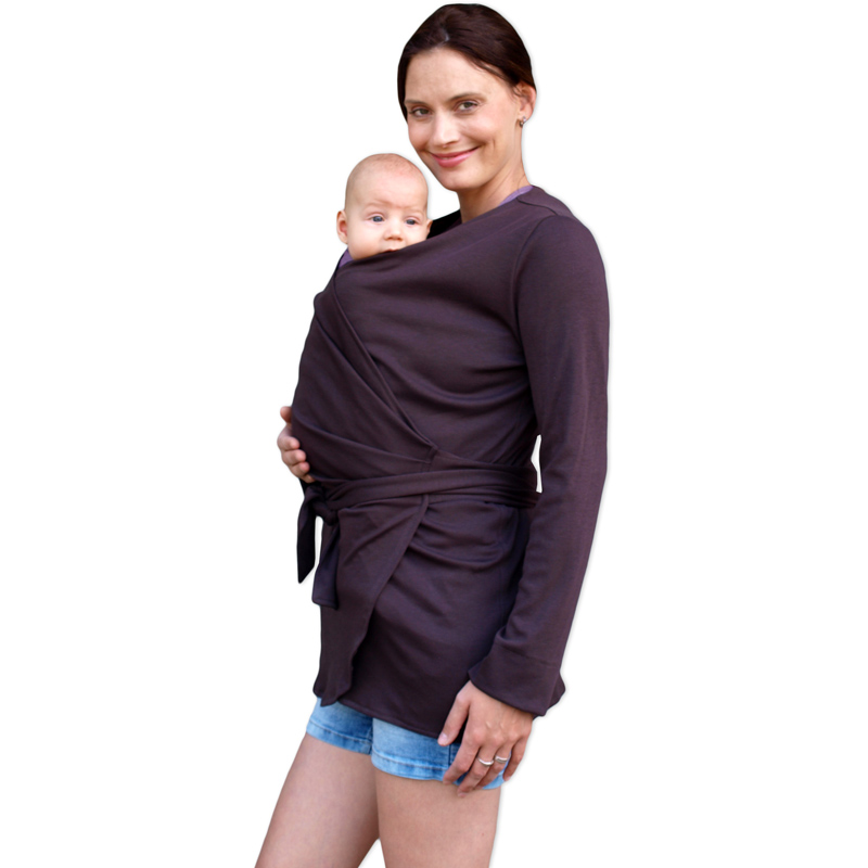 BLANKA- leichter Wickelmantel aus BIOBaumwolle für schwangere und tragende Frauen, schokoladenbraun, M/L