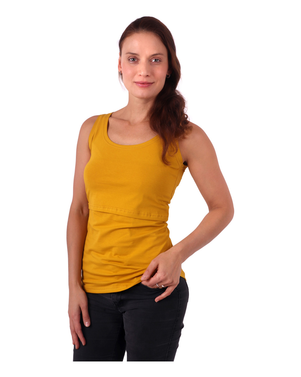 Breast-feeding T-shirt Katerina, no sleeves, mustard