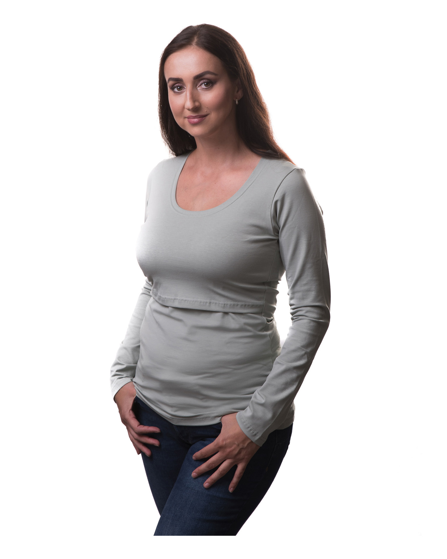 Tričko na dojčenie Katarína, dlhý rukáv, olivové