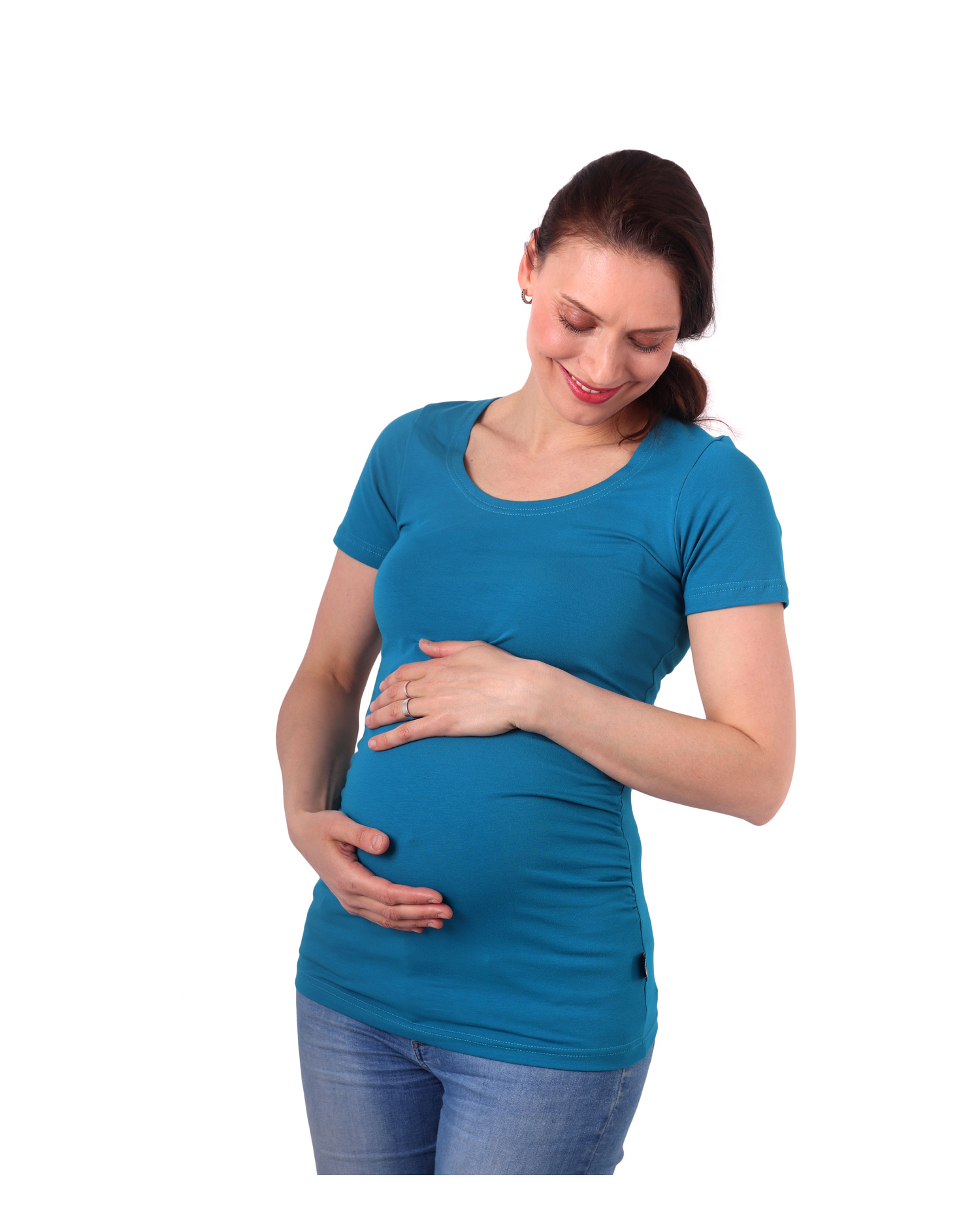 Maternity T-shirt Johanka, short sleeves, dark turquoise