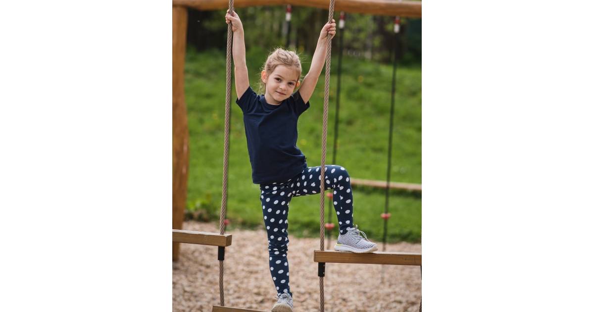 Children's leggings, blue with polka dots