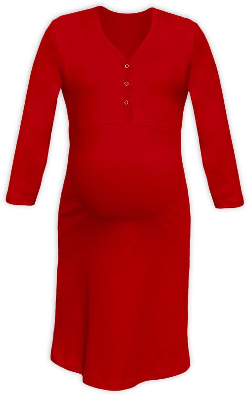 Maternity and breastfeeding nightdress with snap-button neckline Cecilie, RED