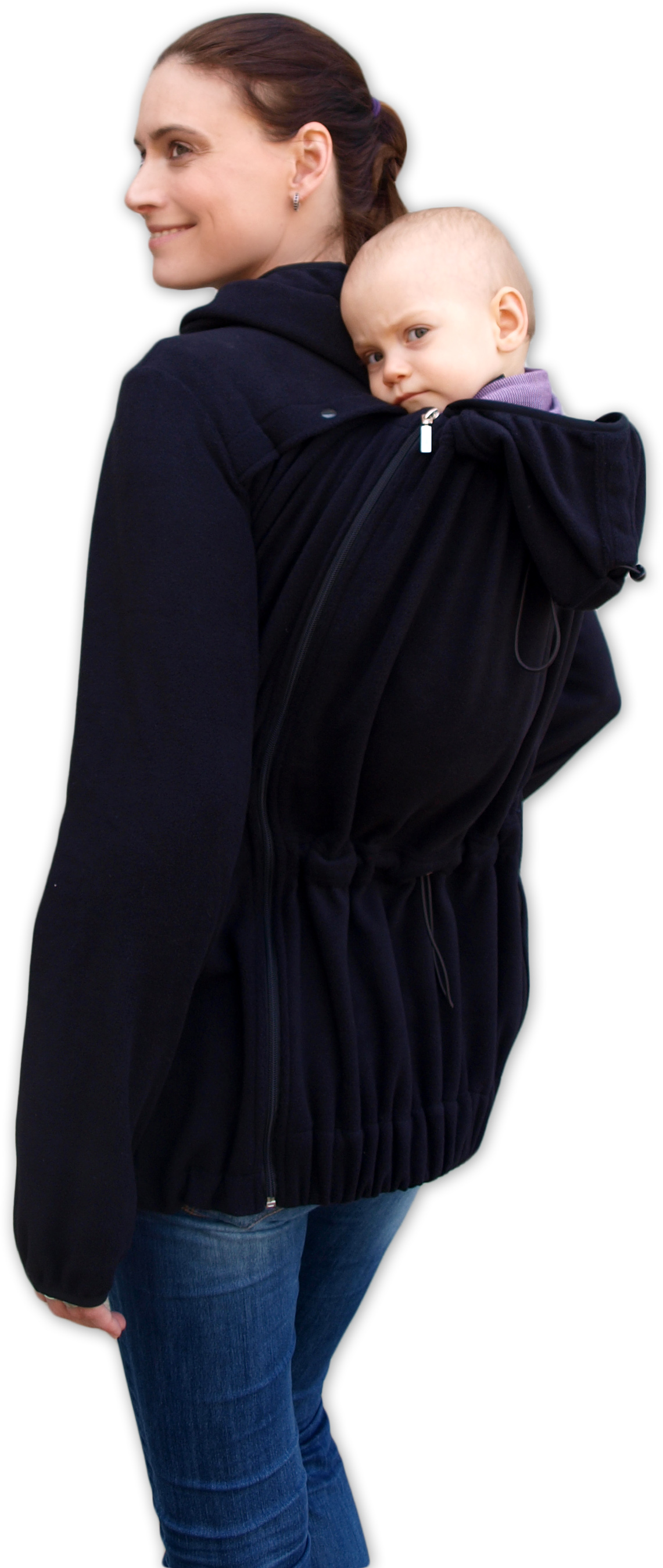 Babywearing fleece hooded sweatshirt Nela ( front and back babywearing ), black