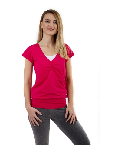 Kojící tričko KARLA, krátký rukáv, sytě růžová