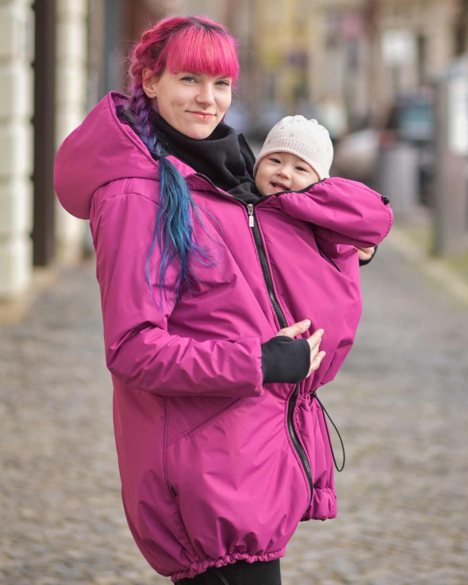 Zimný kabát na obdobie tehotenstva a nosenie detí Freya, ružový