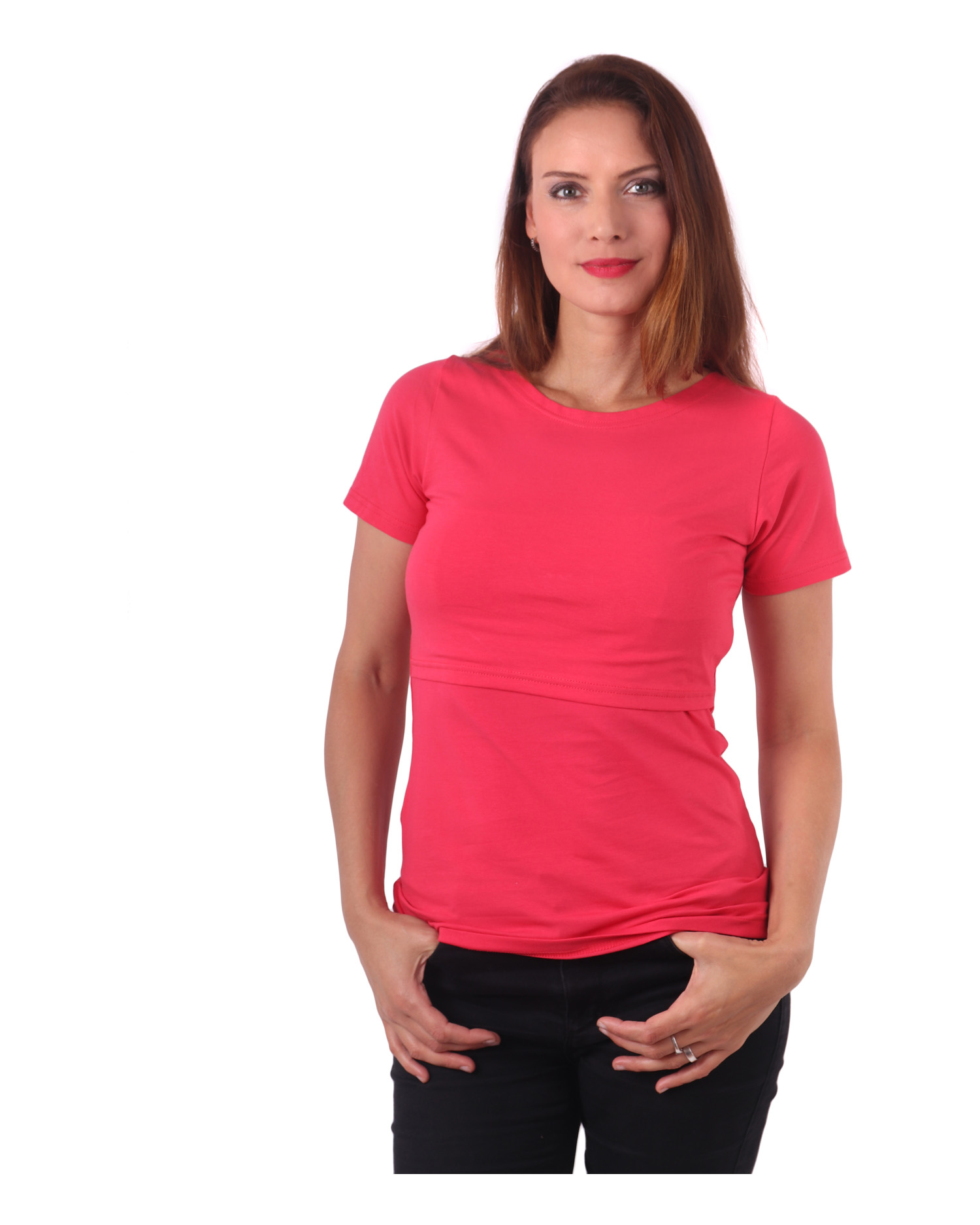 Kojicí tričko Lena, krátký rukáv, lososově růžové