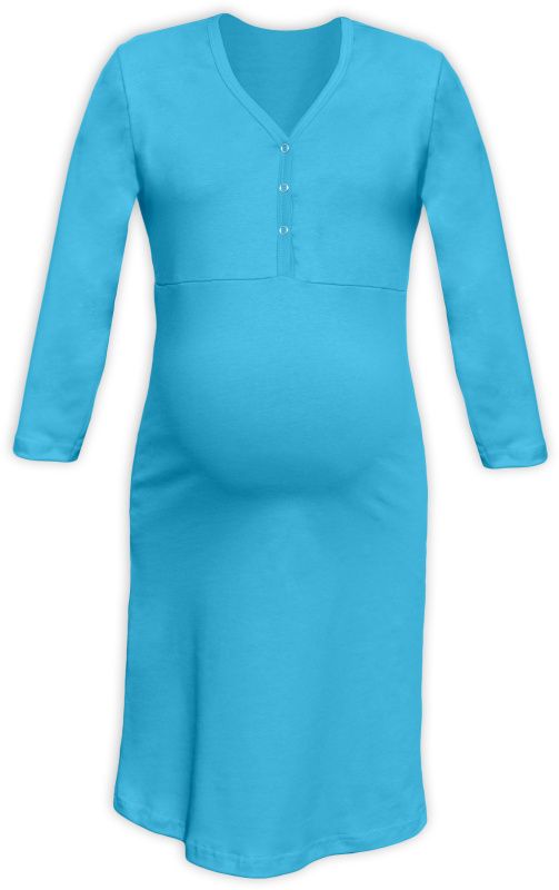 Maternity and breastfeeding nightdress with snap-button neckline Cecilie, TURQUOISE M/L