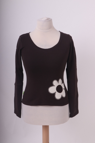 Bio-dámske tričko, dl. rukáv, hnedé+kvetina, XS