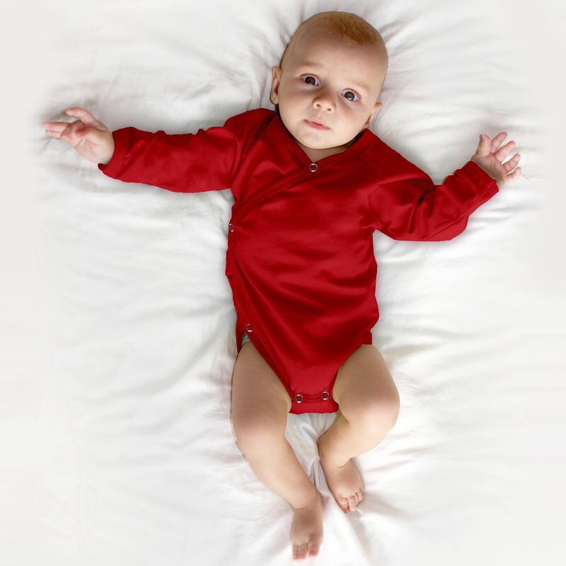 Infant wrapover onesie, red