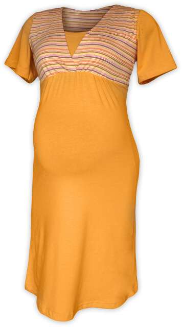 Pruhovaná tehotenská / kojace nočná košeľa, SVETLE ORANŽOVÁ + oranžový prúžok