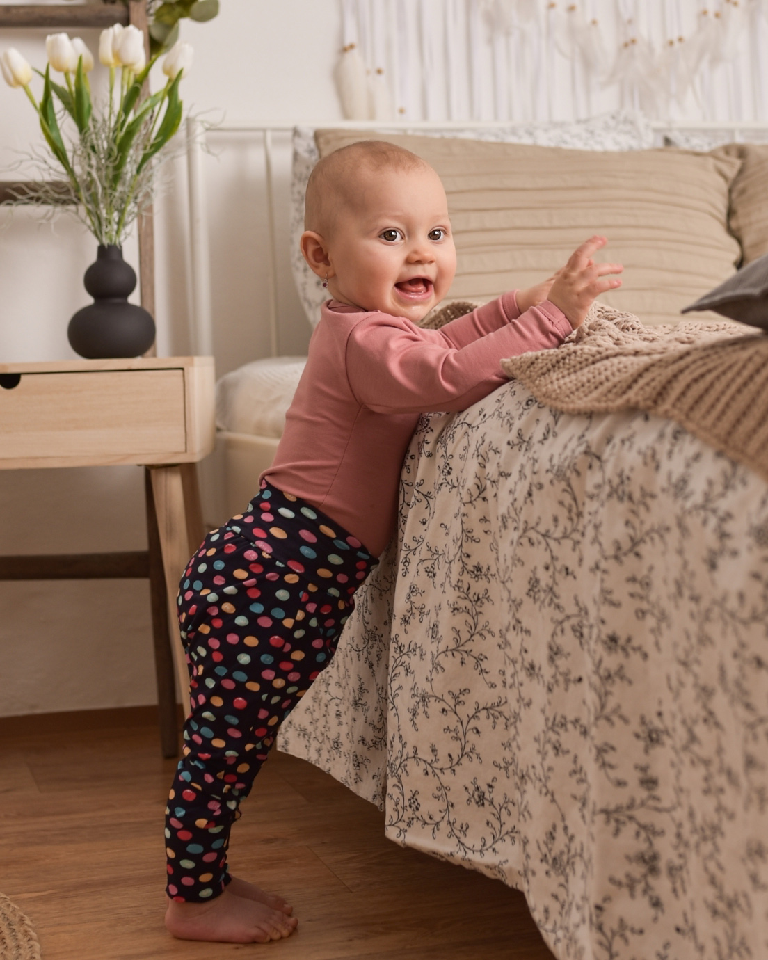 Baggy pants for kids, colored polka dots