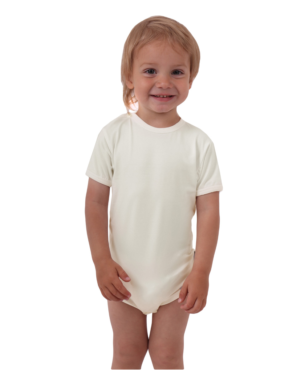 Baby cotton onesies with short sleeves, cream