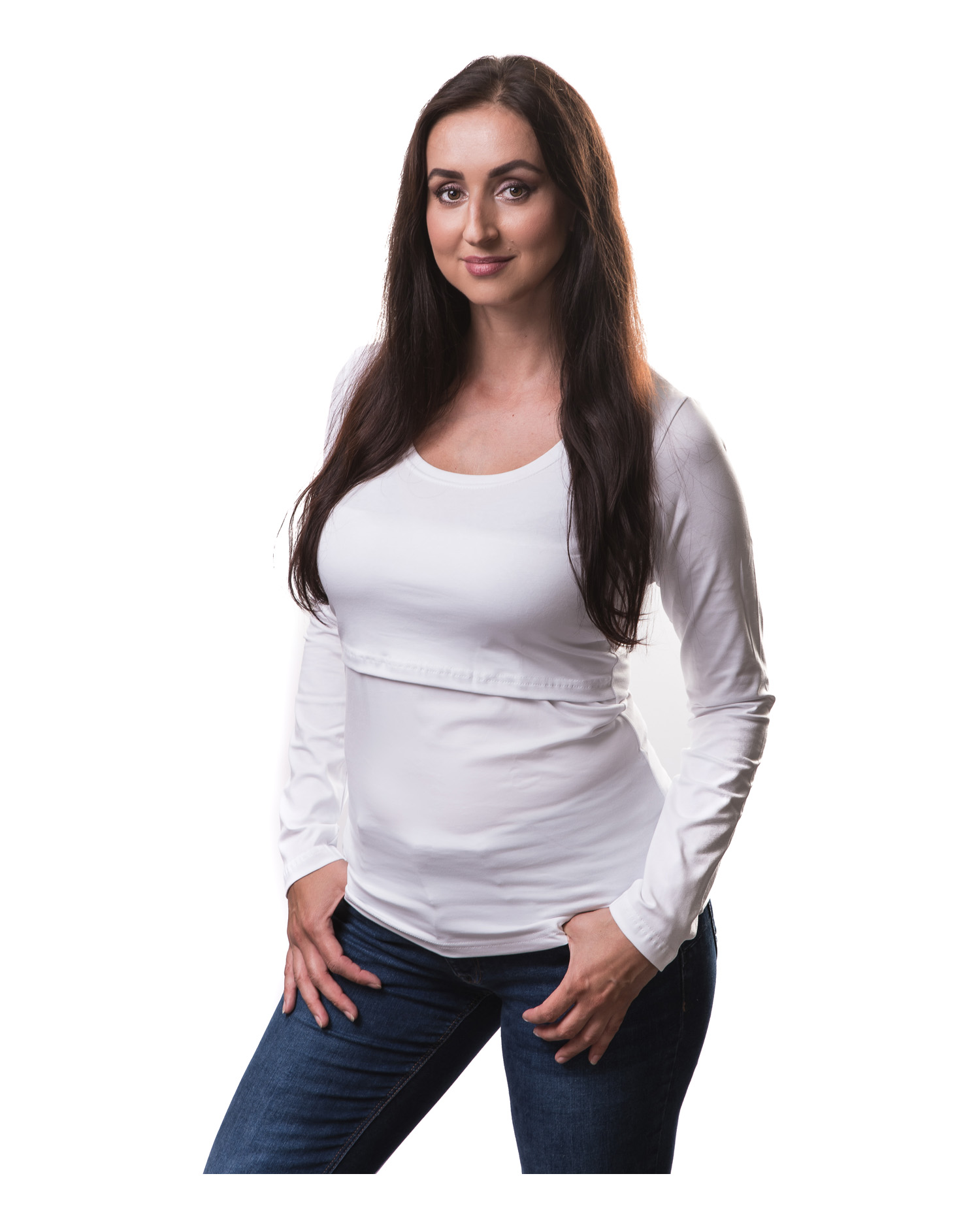 Breast-feeding T-shirt, long sleeves, WHITE