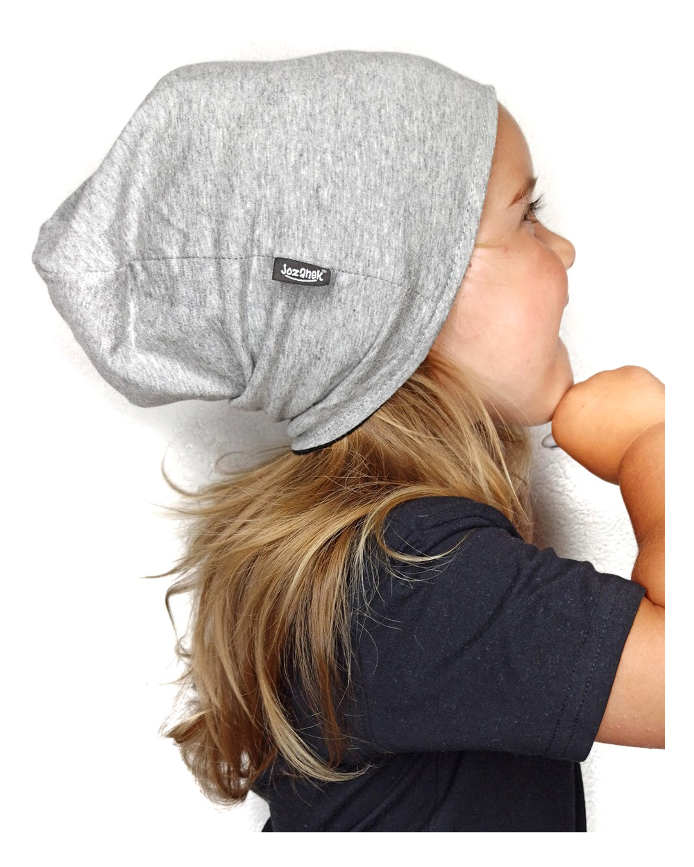 Baumwollmütze für Kinder, zweiseitig,schwarz+grau meliert