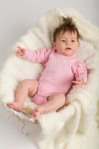 Baby cotton onesies with long sleeves, light pink
