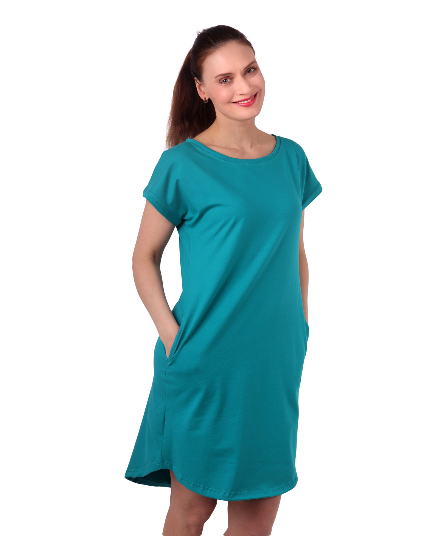Women's dress with pockets Olivia, loose cut, turquoise