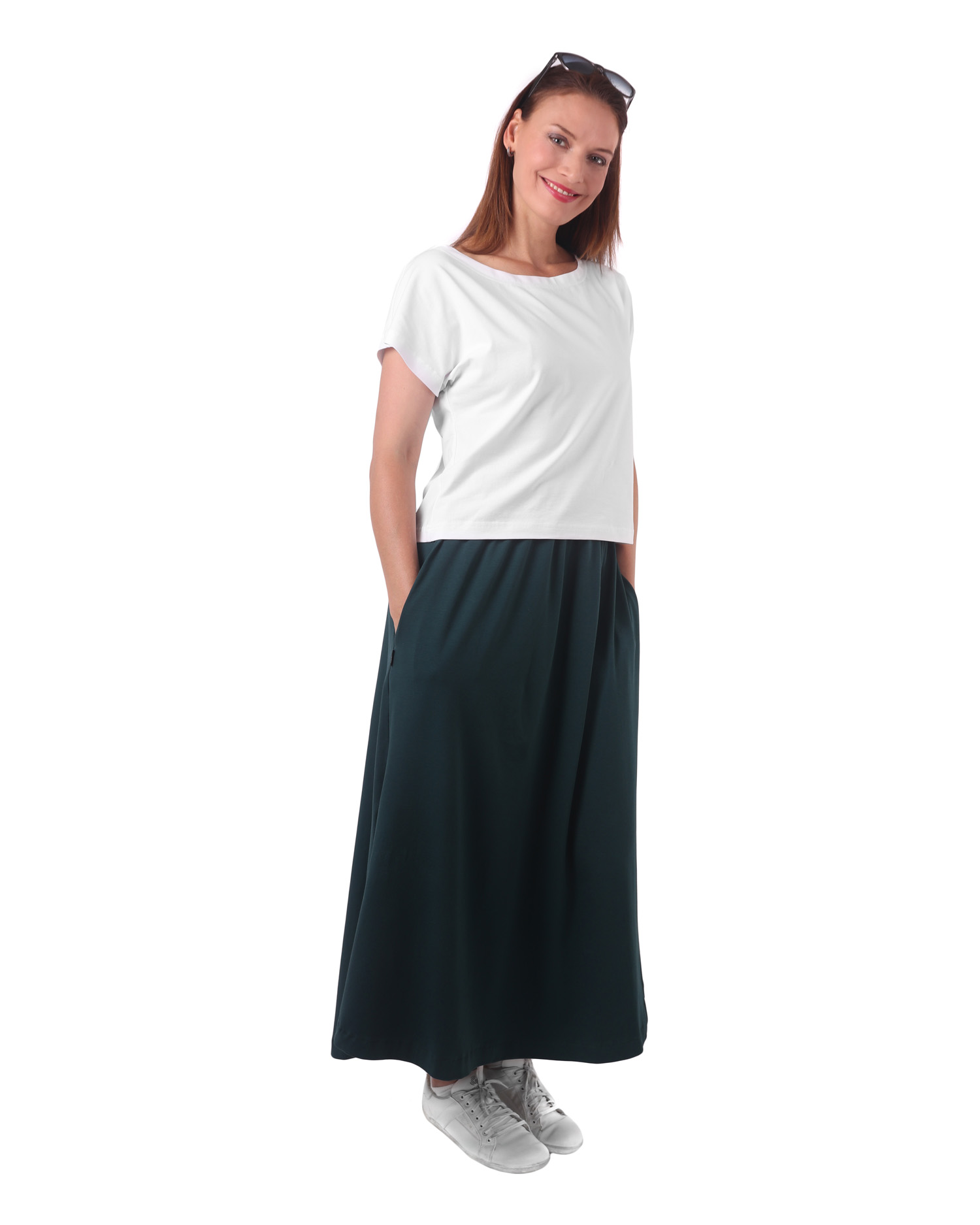 Long skirt with pockets Linda, dark green