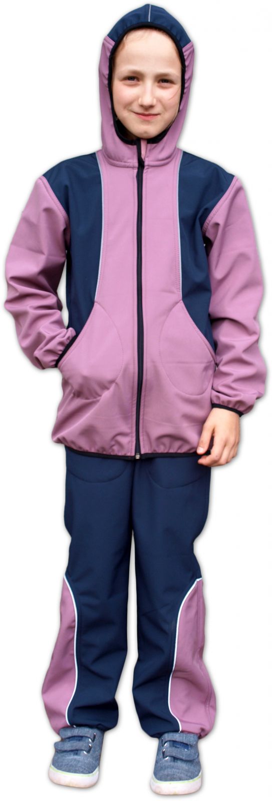 Dětská softshellová bunda, růžová+tmavě modrá, 122/128