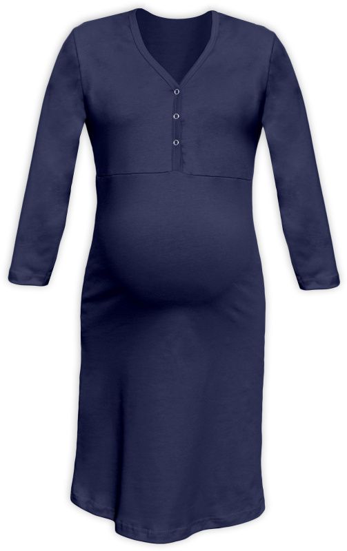 Maternity and breastfeeding nightdress with snap-button neckline Cecilie, DARK BLUE