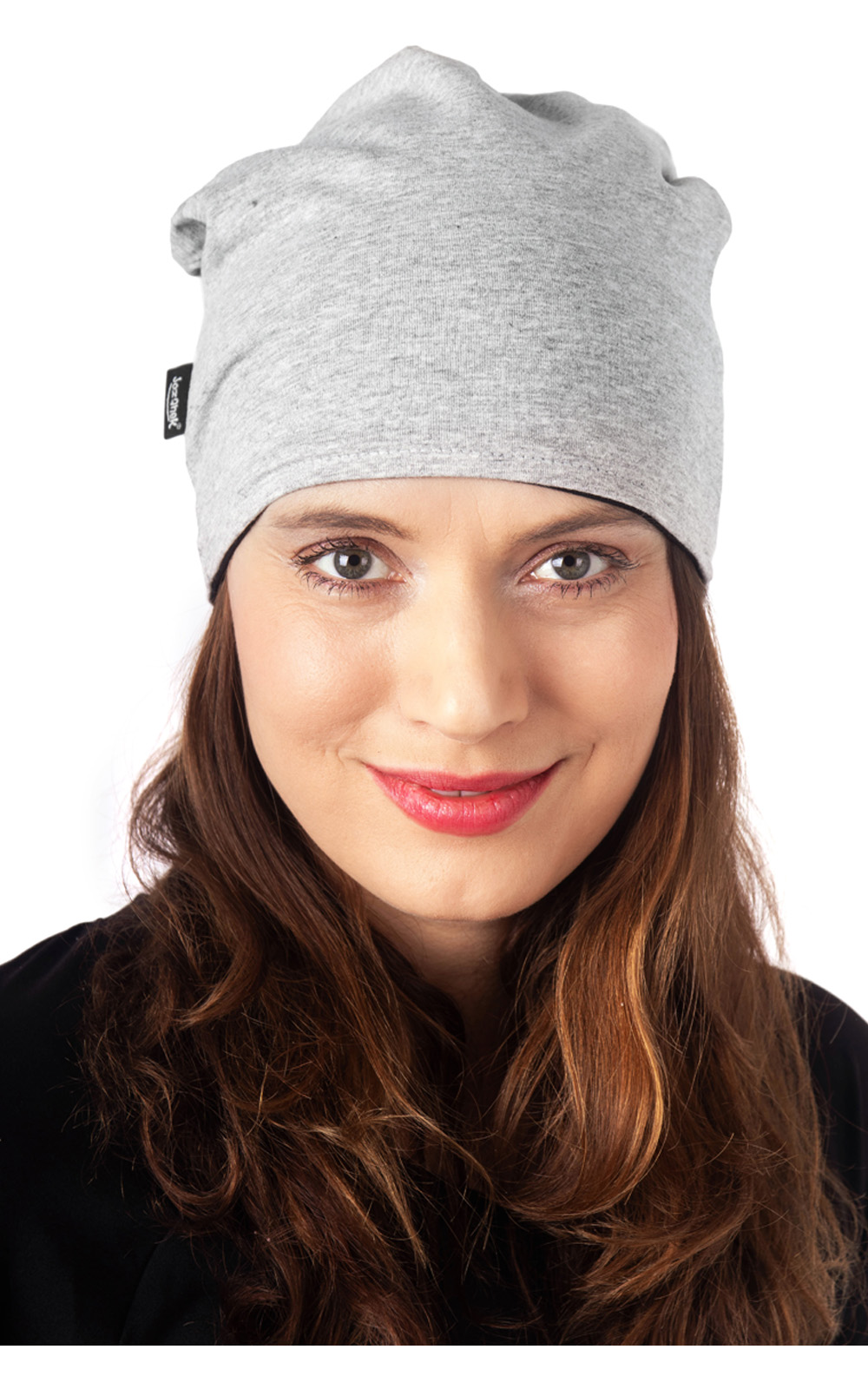 Women´s cotton cap, double-sided, black+ grey melange