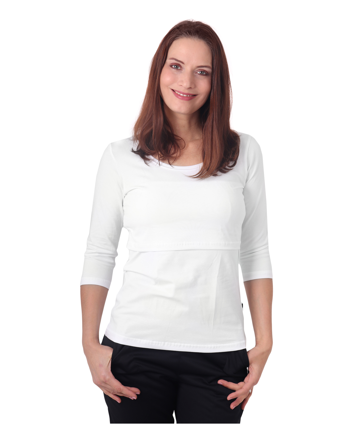 Breast-feeding T-shirt 01 Katerina, 3/4 sleeves, WHITE