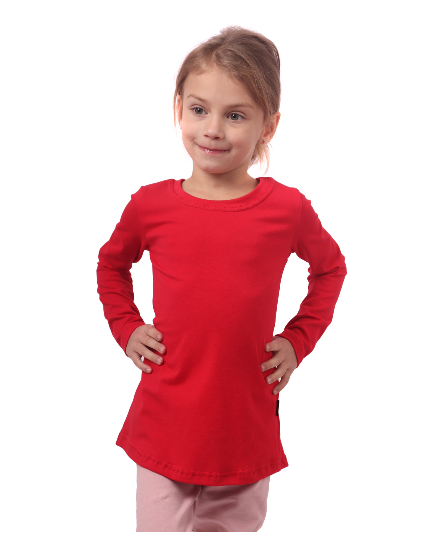 Dievčenské tričko, dlhý rukáv, červené