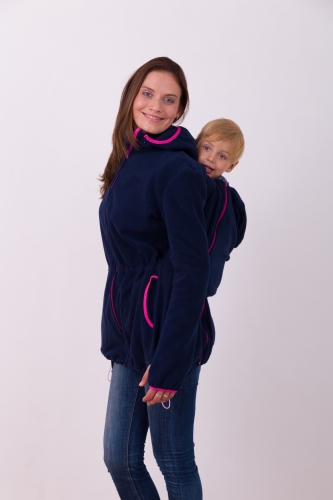 Nosící fleece mikina Nela (přední/zadní nošení), tmavě modrá+růžová