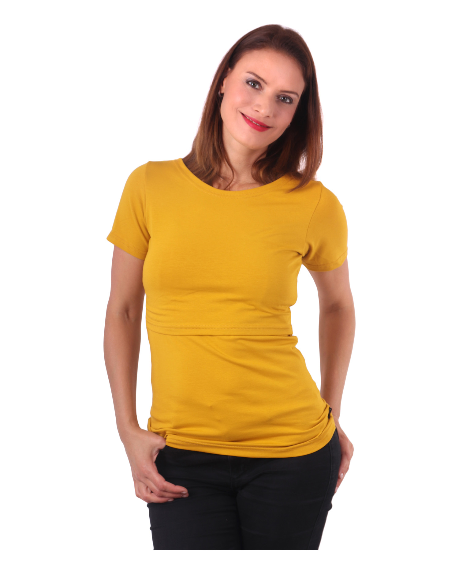 Breast-feeding T-shirt Lena, short sleeves, mustard