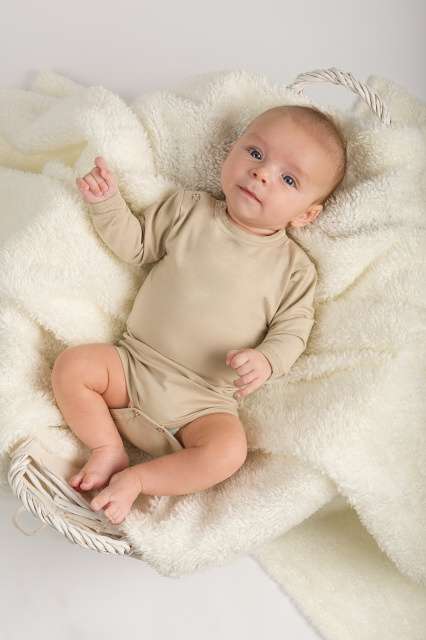 Baby cotton onesies with long sleeves, caffe latte