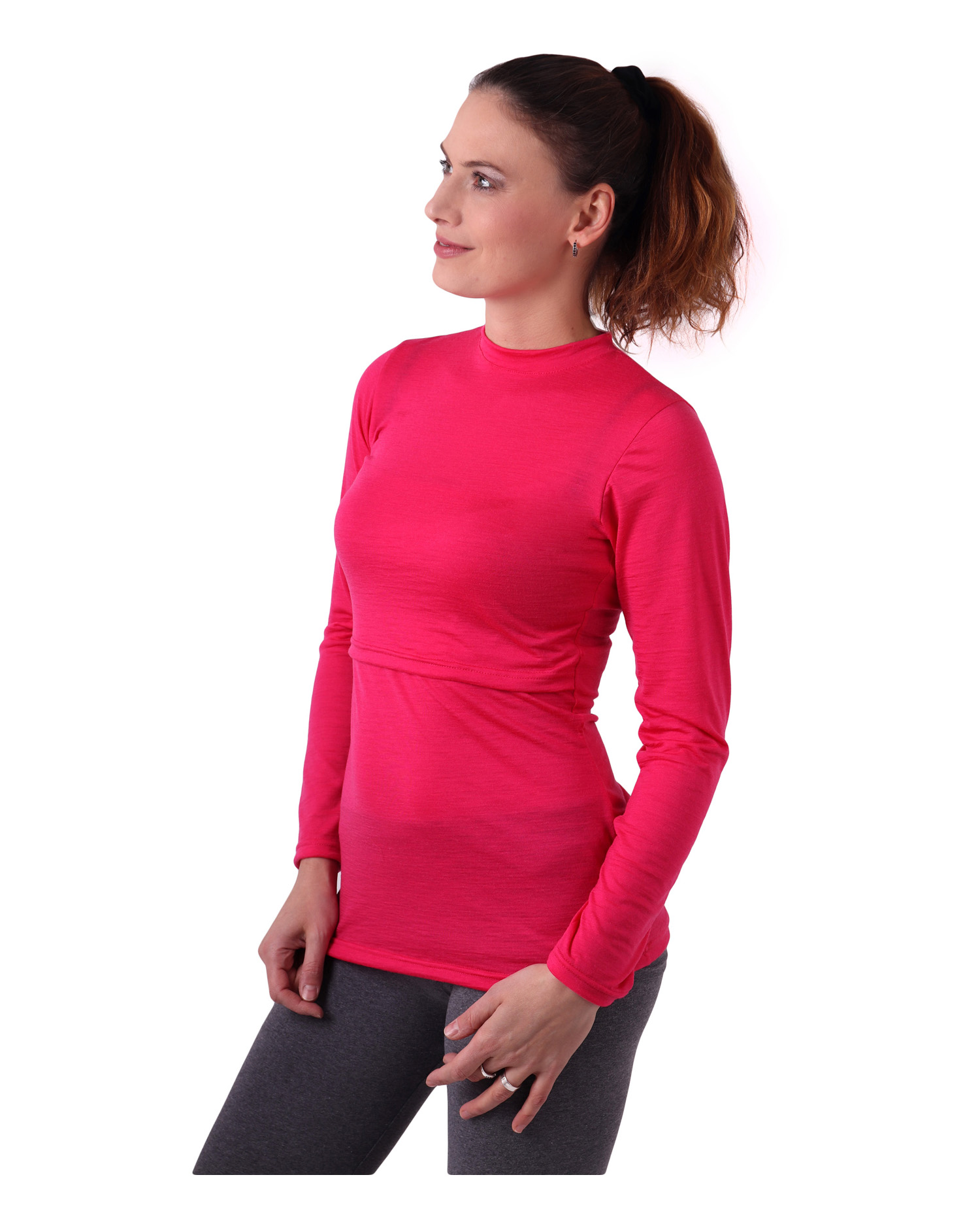 Nursing t-shirt merino wool Meda, long sleeve, pink